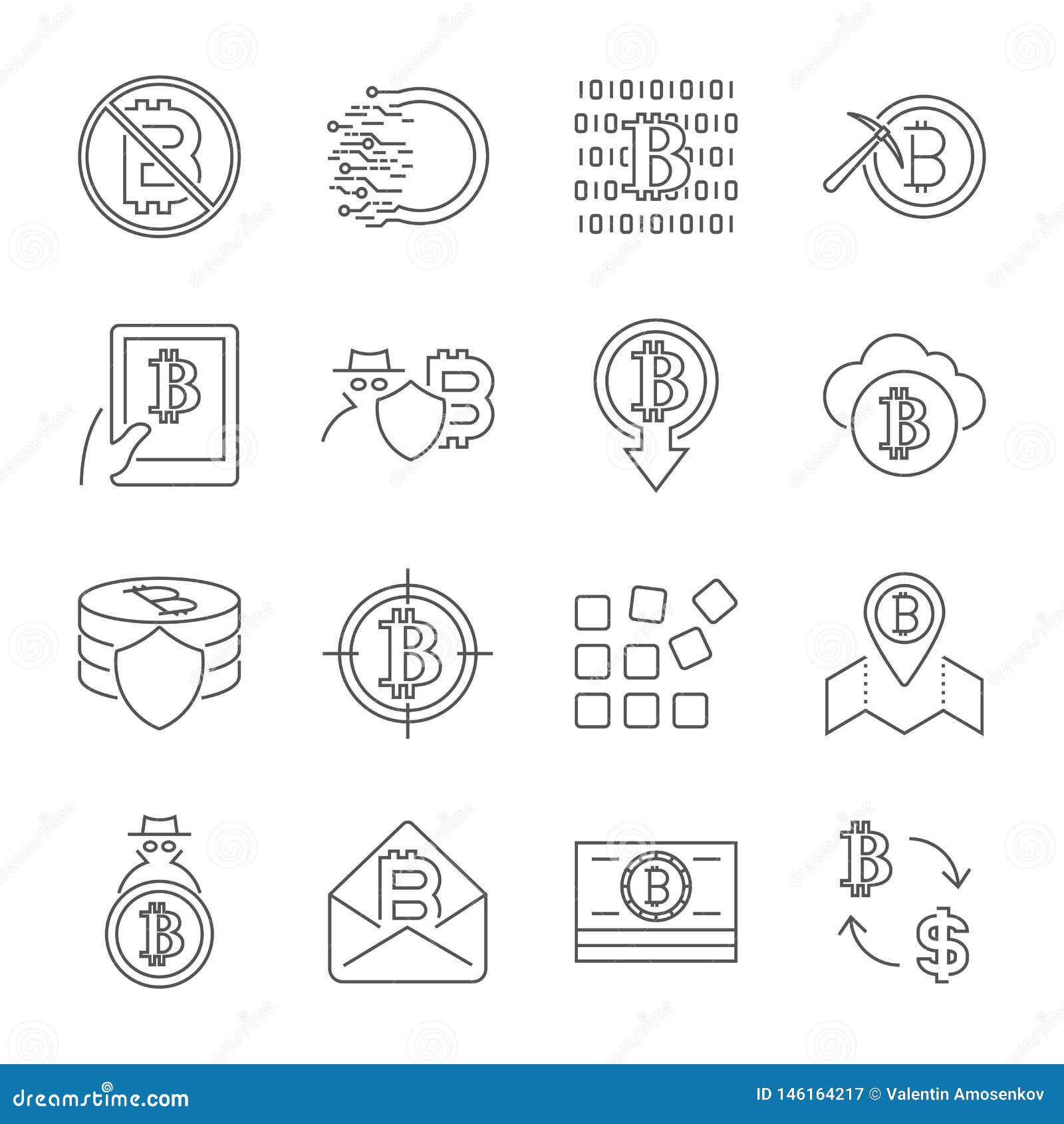 Blockchain Cryptocurrency Icons Modern Computer Network Technology - 